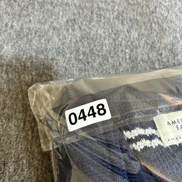 American Eagle Sweater Polo Shirt Mens Medium Blue Crochet Button Through - Picture 10 of 11